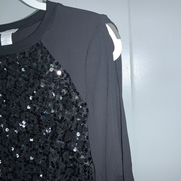 Cache black sequin top Sz L split sleeve cuff Y2K - Picture 3 of 6